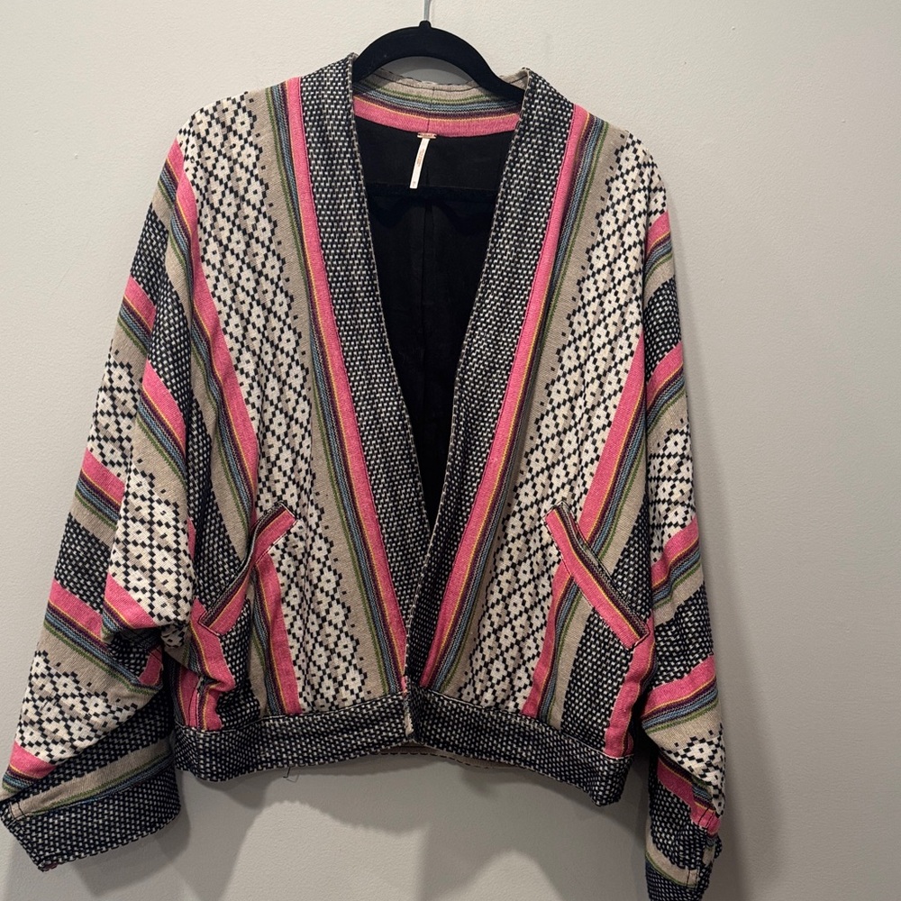 Free People Pink Multi Striped Dolman jacket Open-Front - Picture 3 of 8